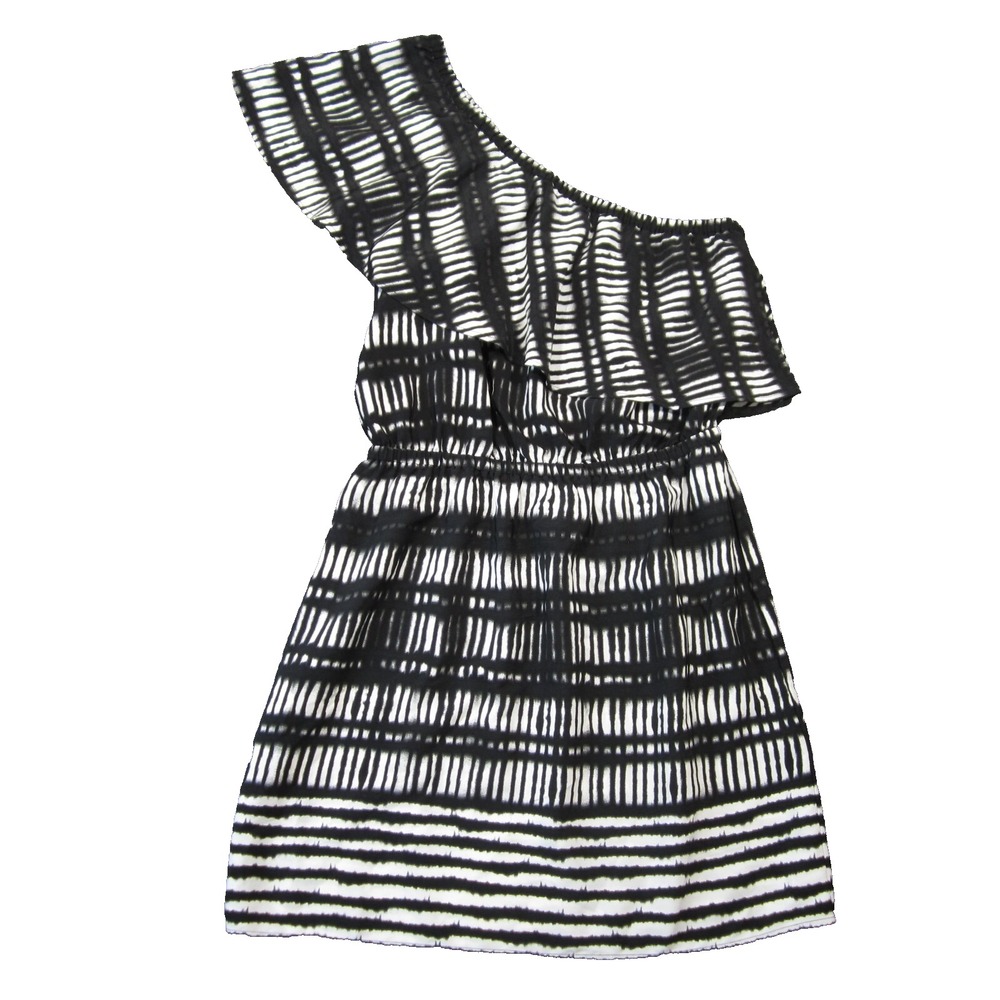 Express‎ One Shoulder Dress S Black White Abstract Striped Ruffle Party Mini NEW